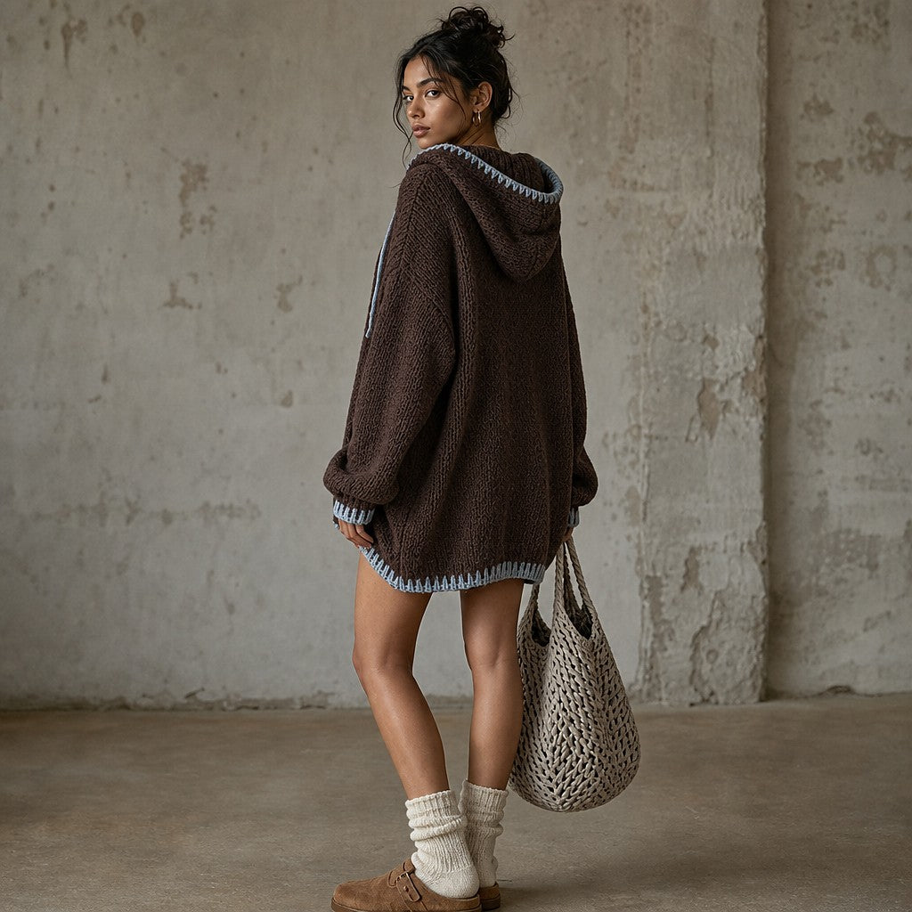 Robe Pull Oversize à Capuche Femme