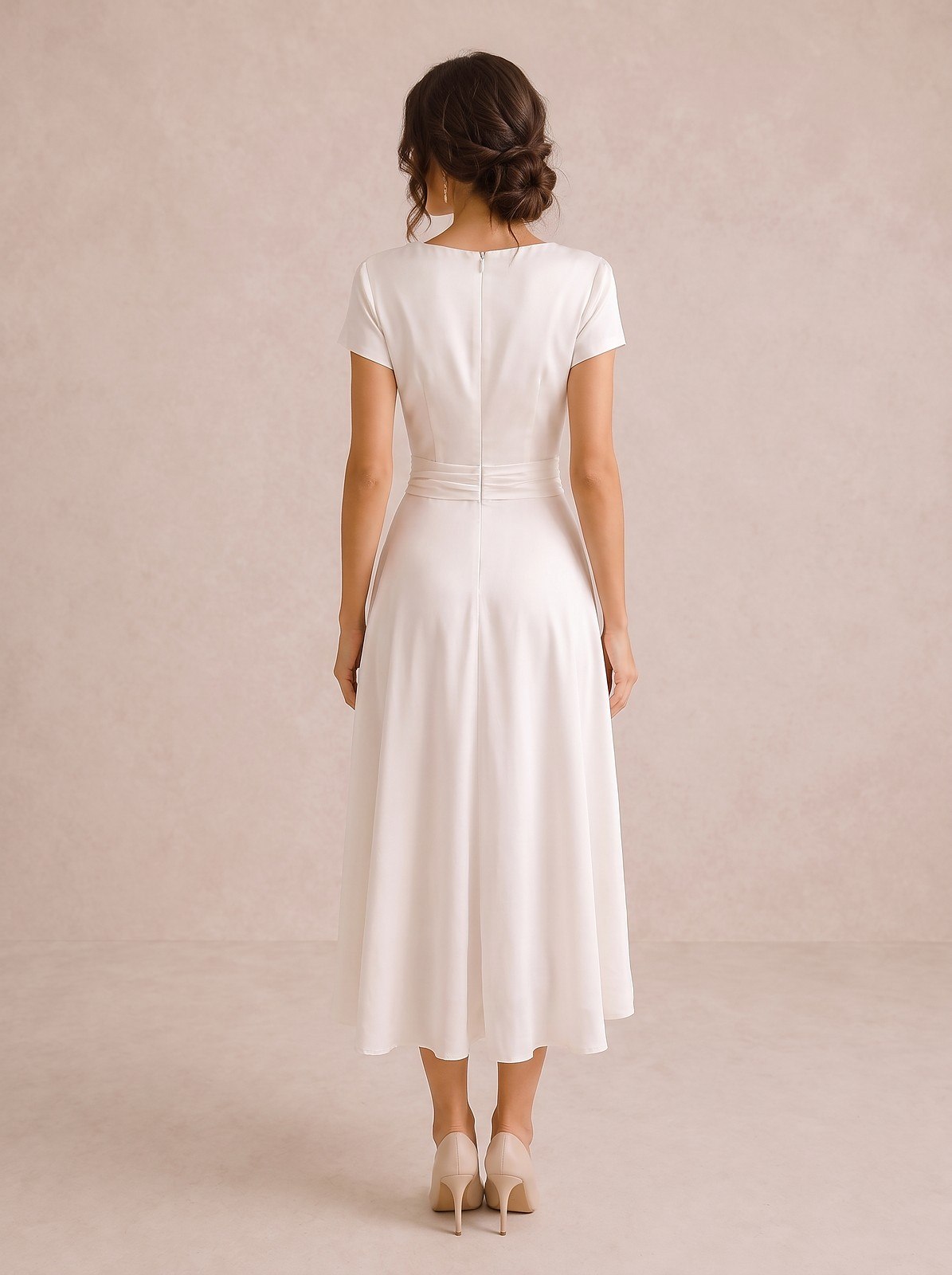 Robe Midi Satin à Col Bénitier Femme