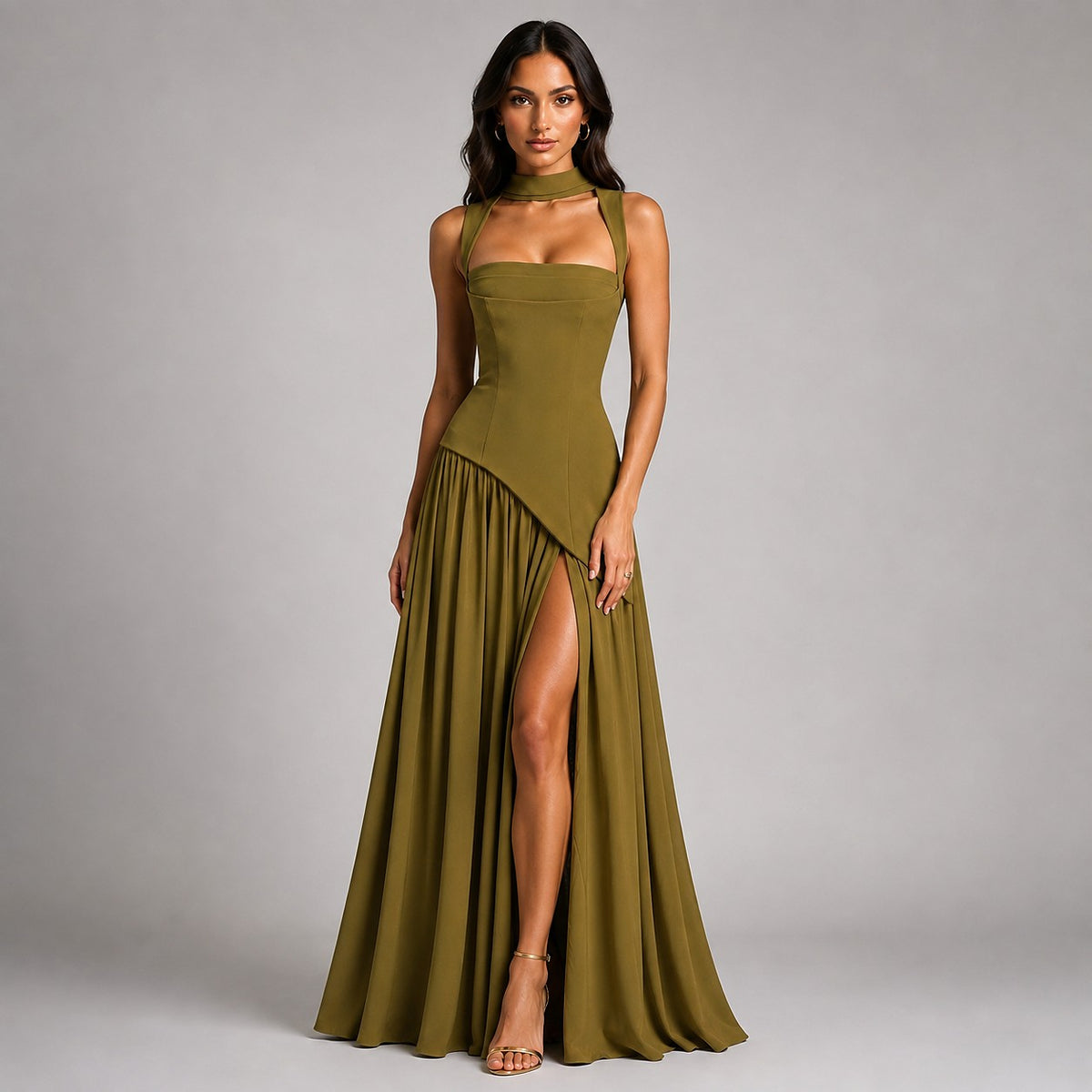Robe Longue Fendue Femme à Dos Corset