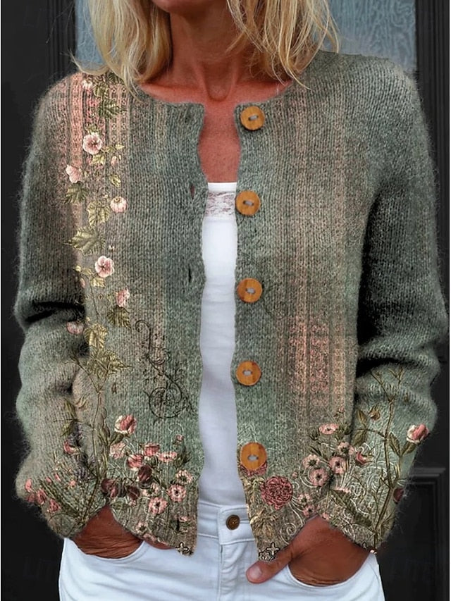 Kort cardigan med blomsterprint