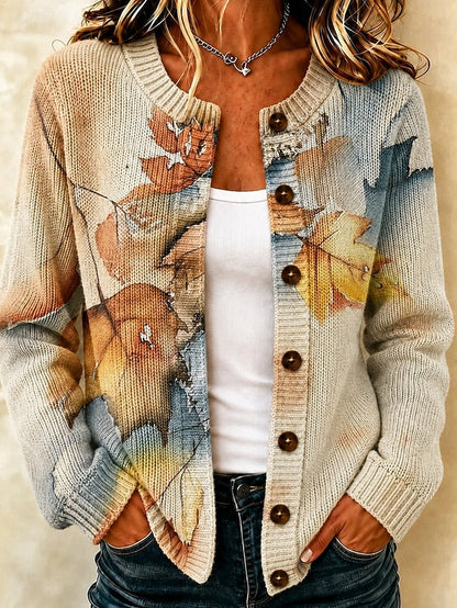 Kort cardigan med efterårsblade