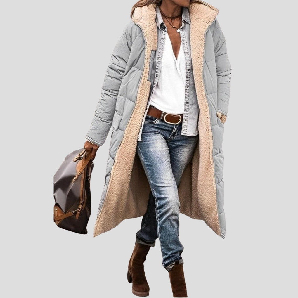 Manteau Long Réversible Femme à Capuche