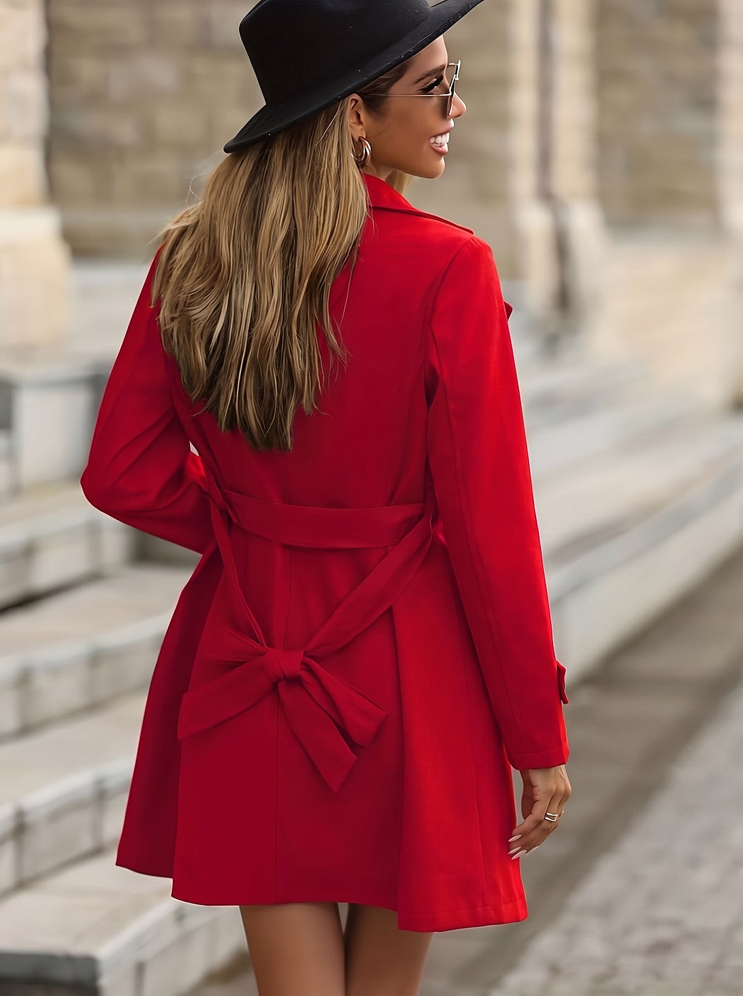 Trench Long Croisé Femme à Ceinture