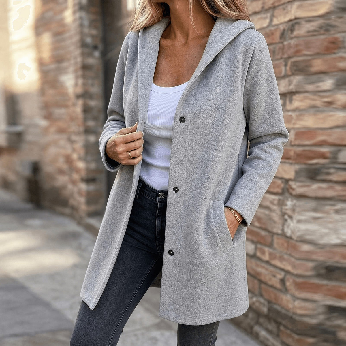 Gilet Long à Capuche Femme avec Poches