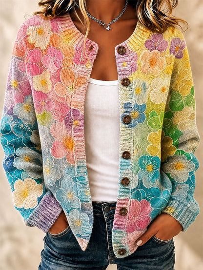 Cardigan med jacquardmønster og ribkant