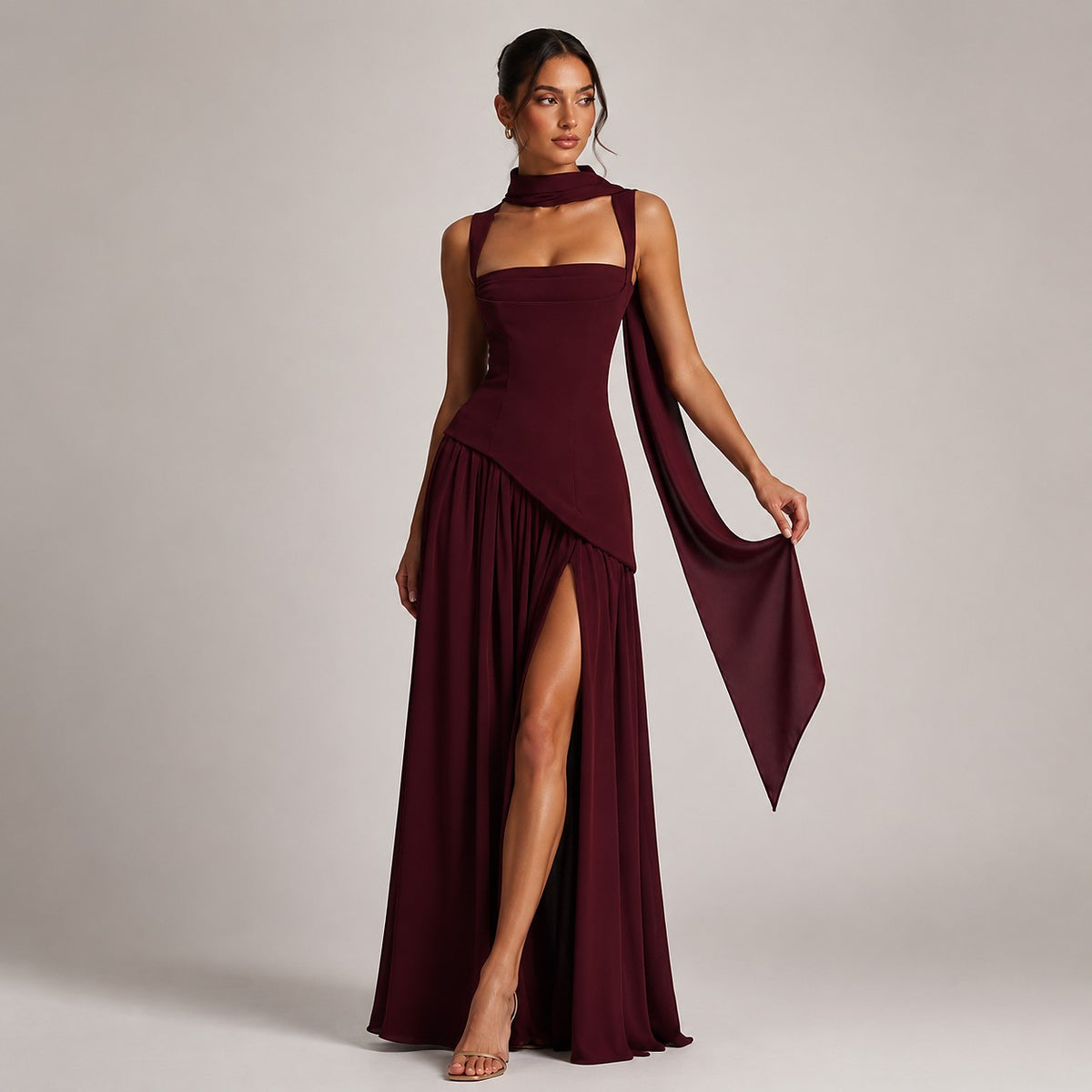 Robe Longue Fendue Femme à Dos Corset