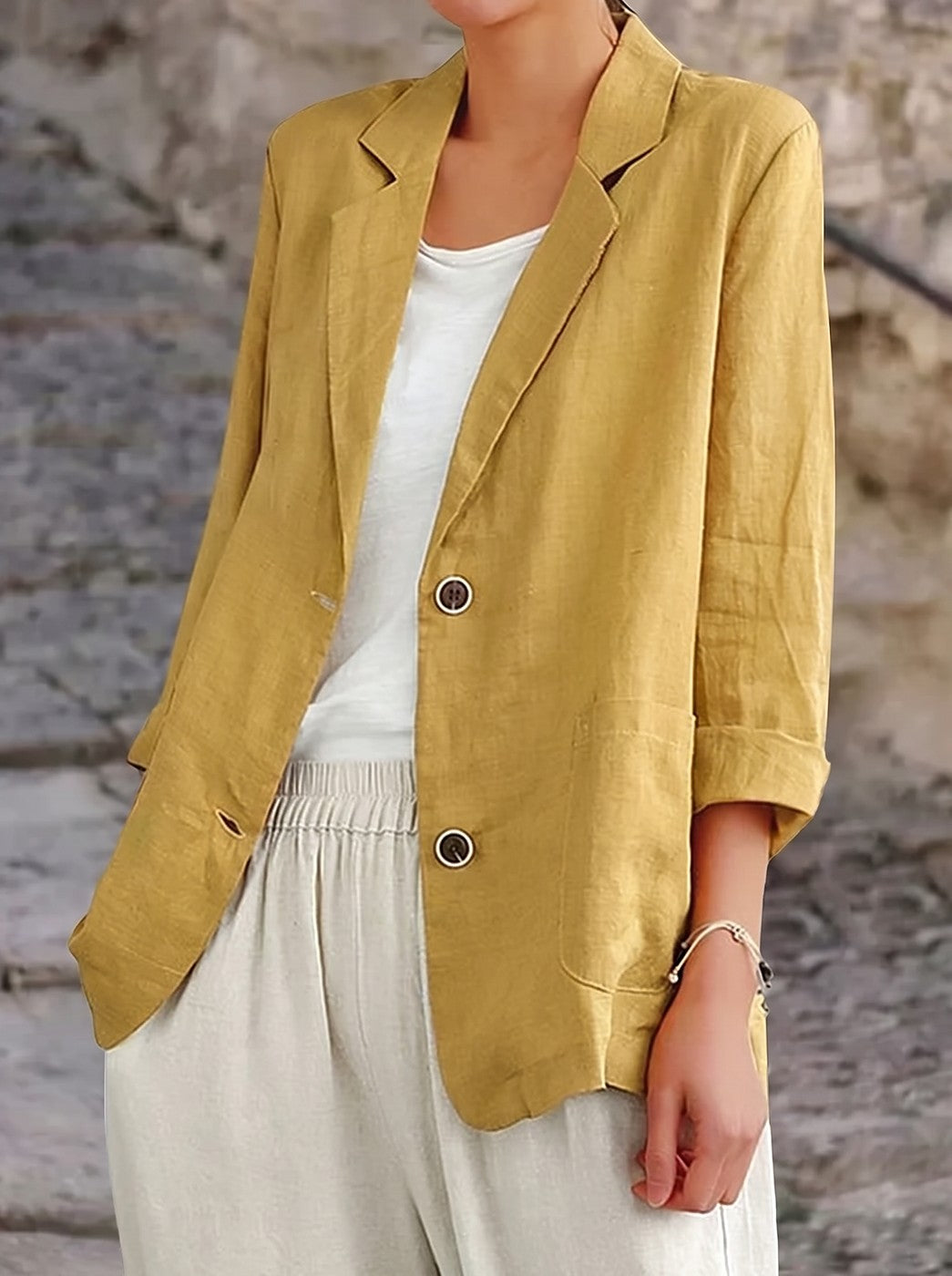 Blazer Coton Femme à Manches Retroussées