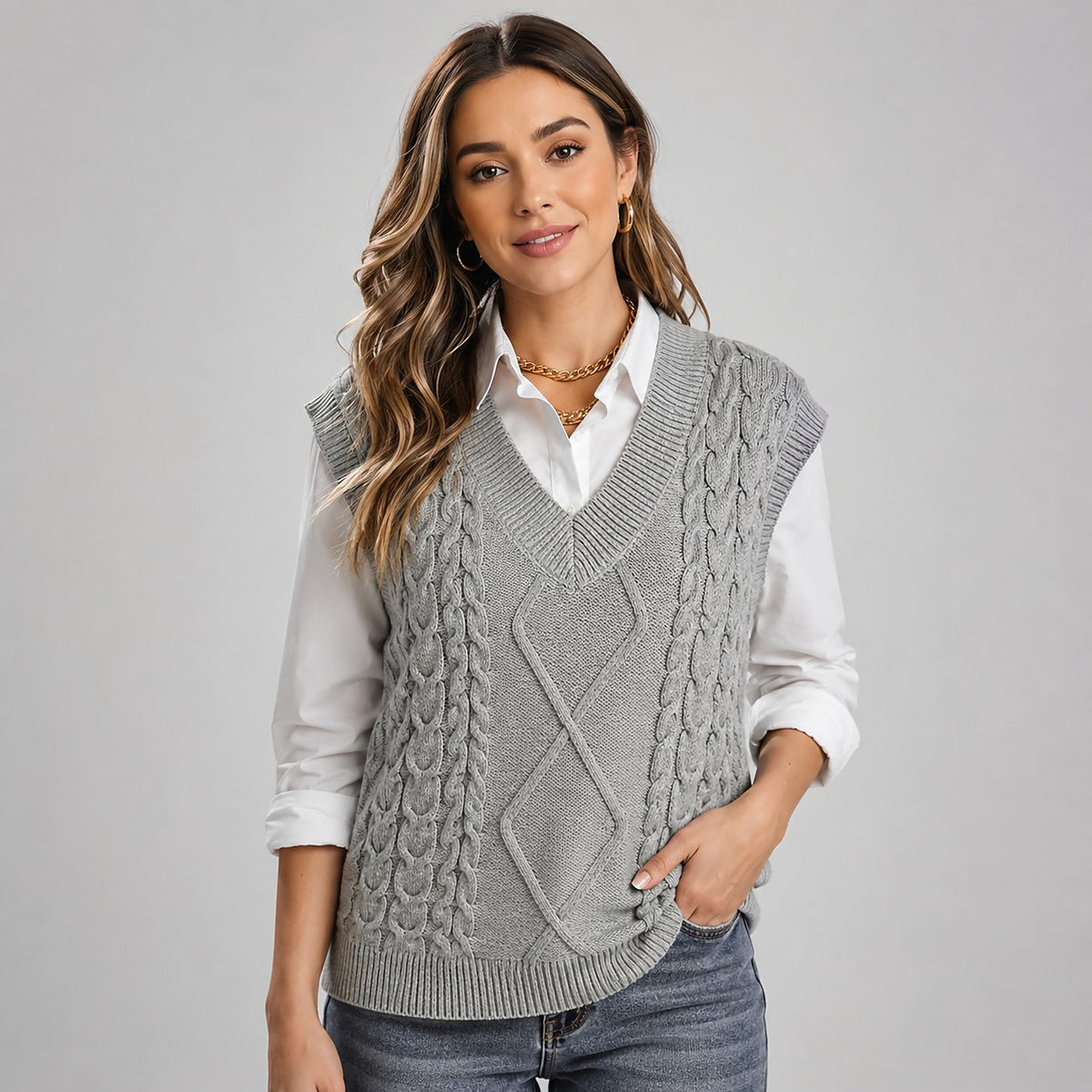 Gilet Torsadé Sans Manches Femme