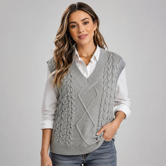 Gilet Torsadé Sans Manches Femme