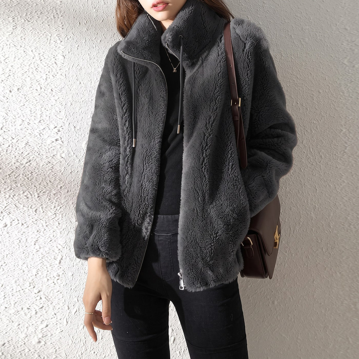 Veste Polaire Teddy Femme à Col Montant