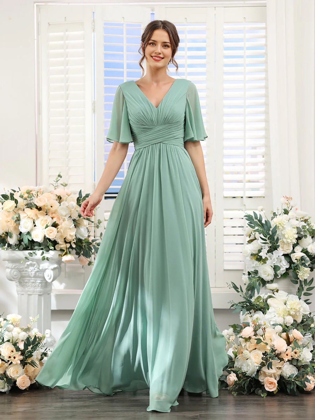 Robe Longue Femme à Manches Papillon