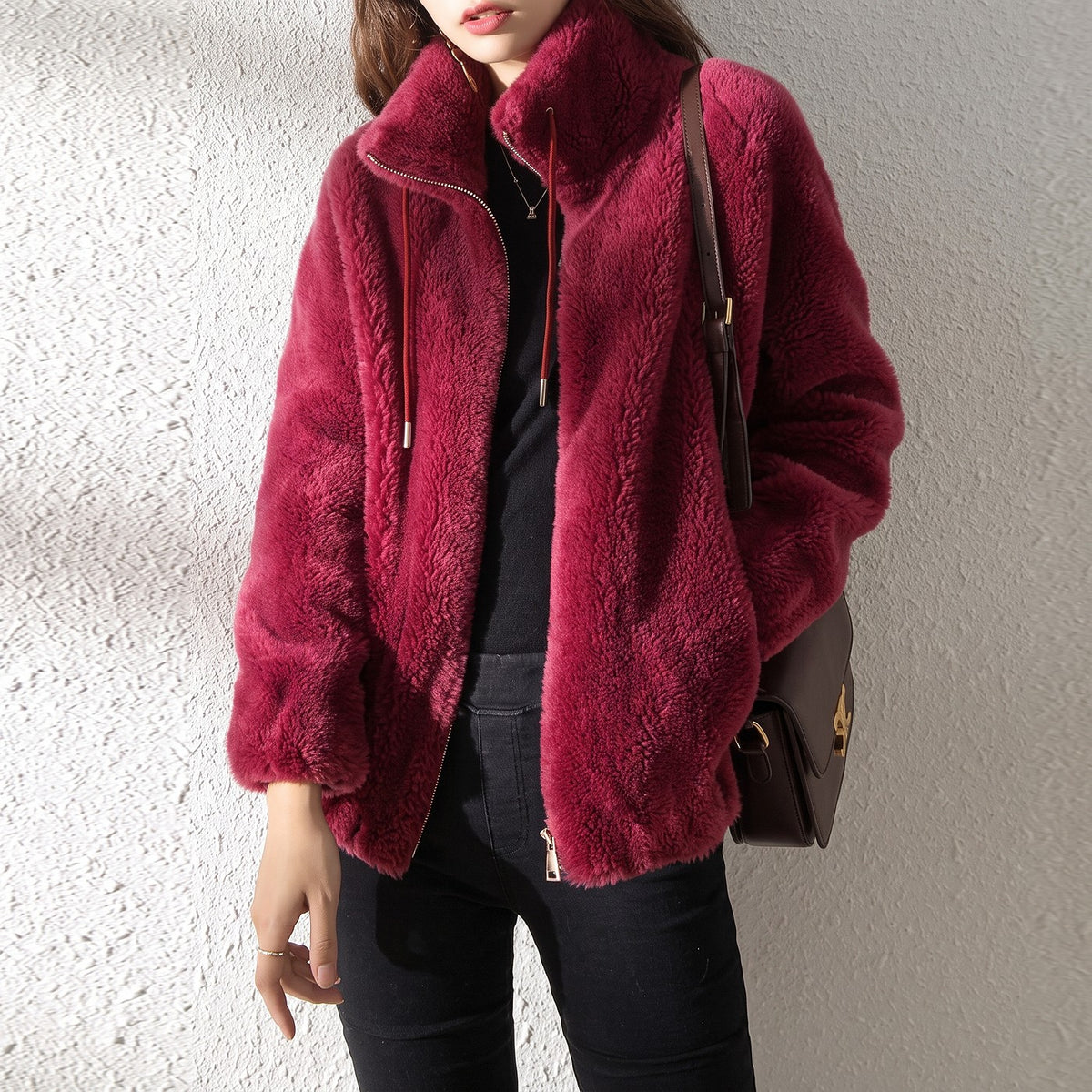 Veste Polaire Teddy Femme à Col Montant