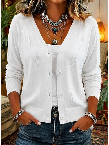 Tynd cardigan med V-hals og pointelle