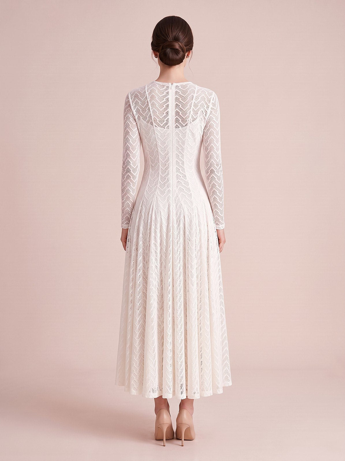 Robe Longue en Dentelle à Manches Longues