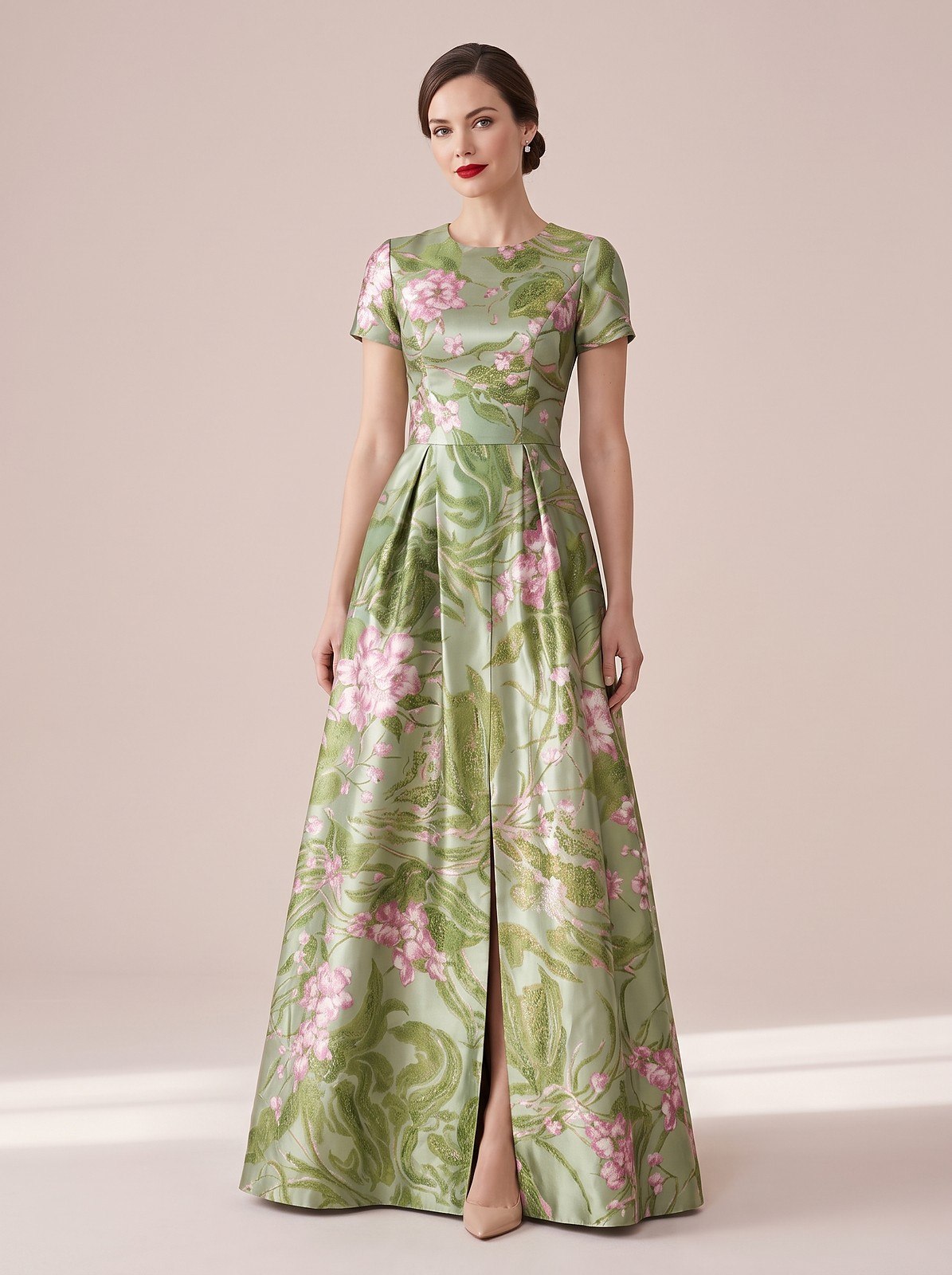 Robe de Soirée Longue Fleurie avec Poches
