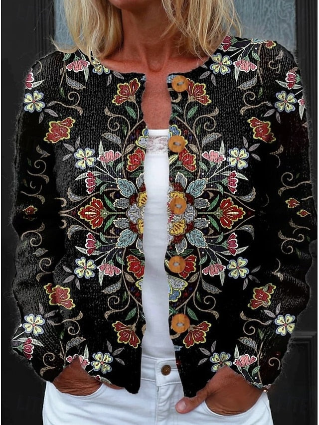 Kort cardigan med blomsterprint