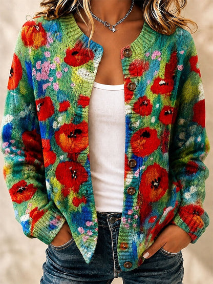 Cardigan med jacquardmønster og ribkant