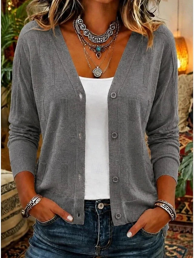 Tynd cardigan med V-hals og pointelle