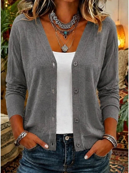 Tynd cardigan med V-hals og pointelle