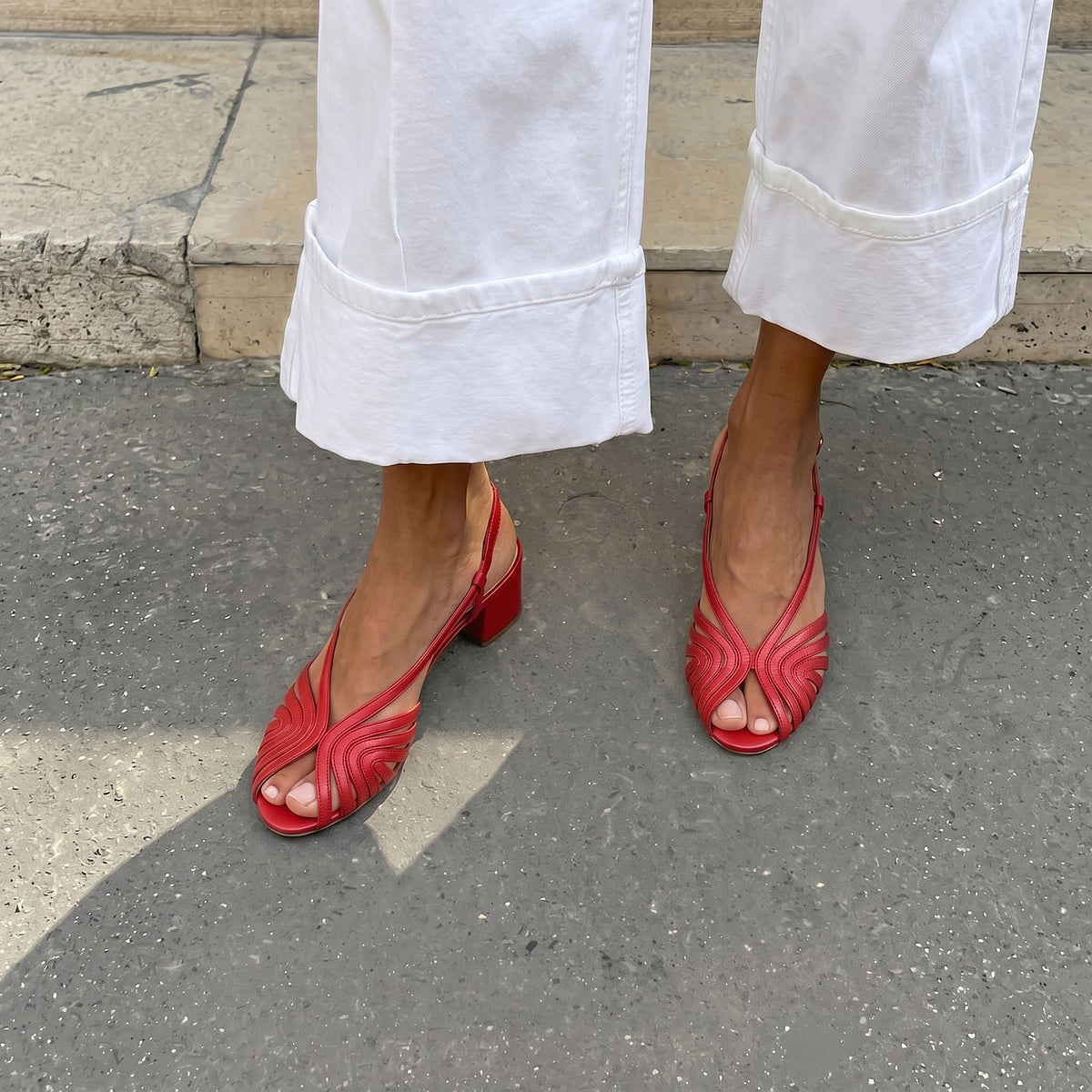 Sandales Slingback Femme Tressées à Talon Bloc