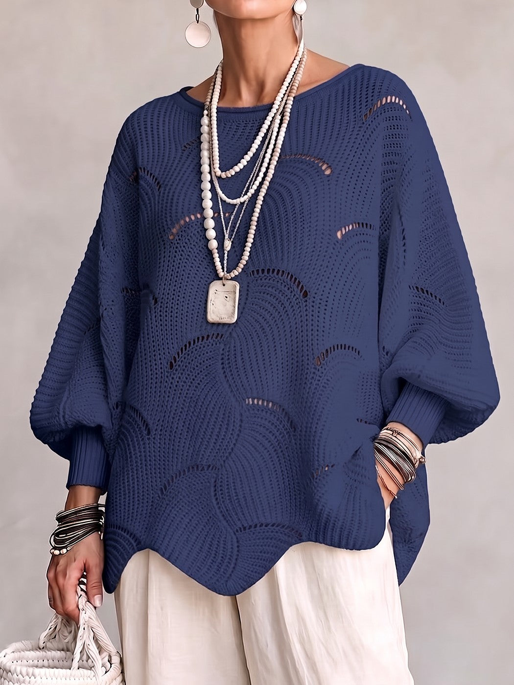 Pull Ajouré Femme à Col Bateau
