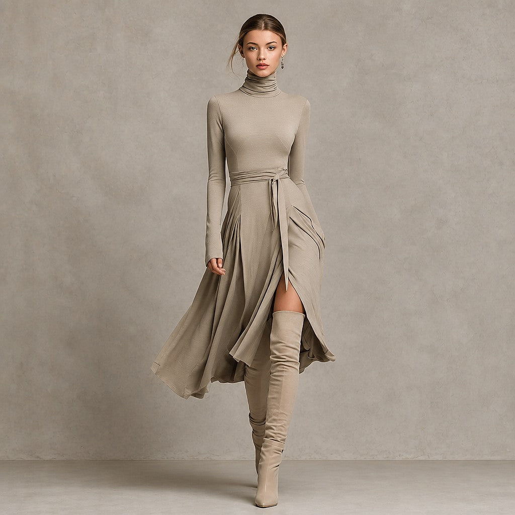 Robe Pull Midi à Col Roulé Femme