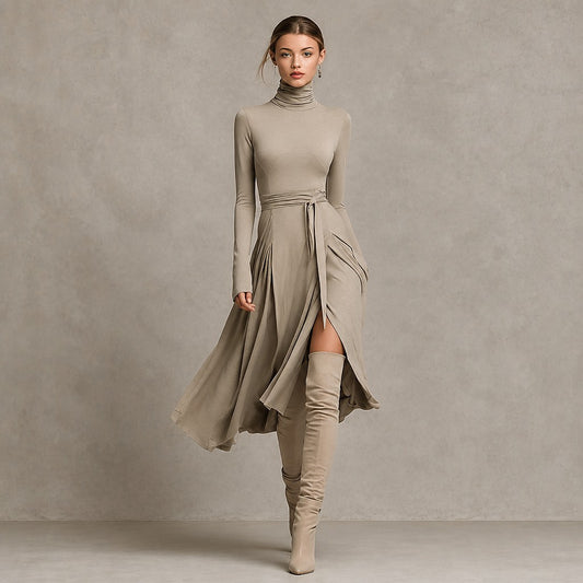 Robe Pull Midi à Col Roulé Femme