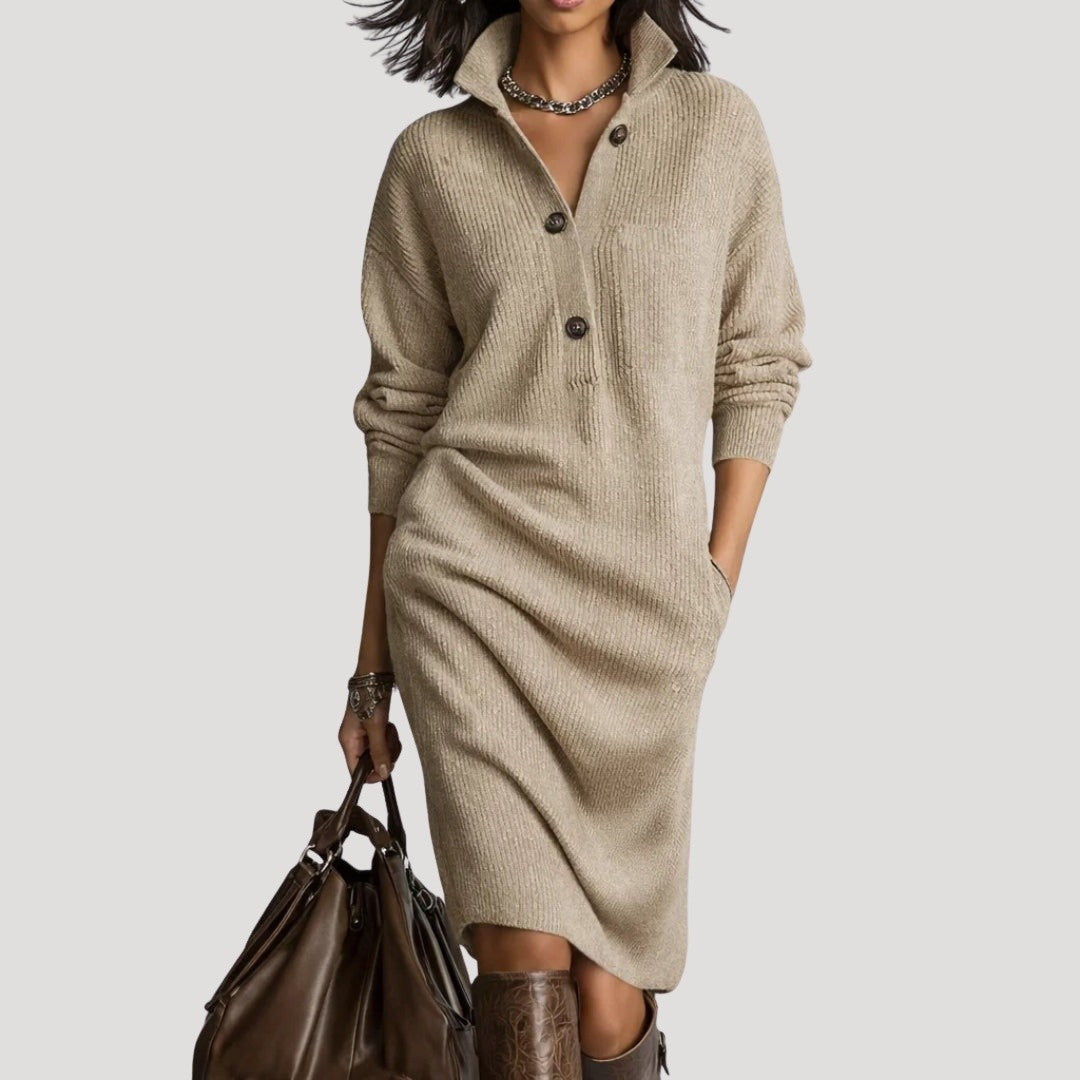 Robe Pull Midi à Col Montant Femme