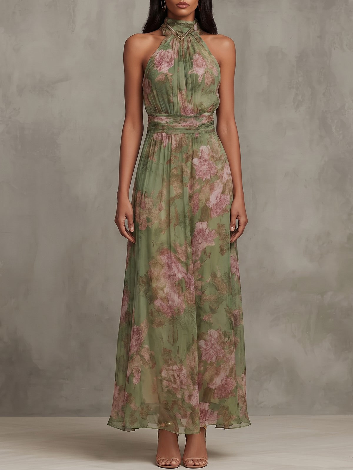 Robe Longue Fleurie Femme à Col Américain