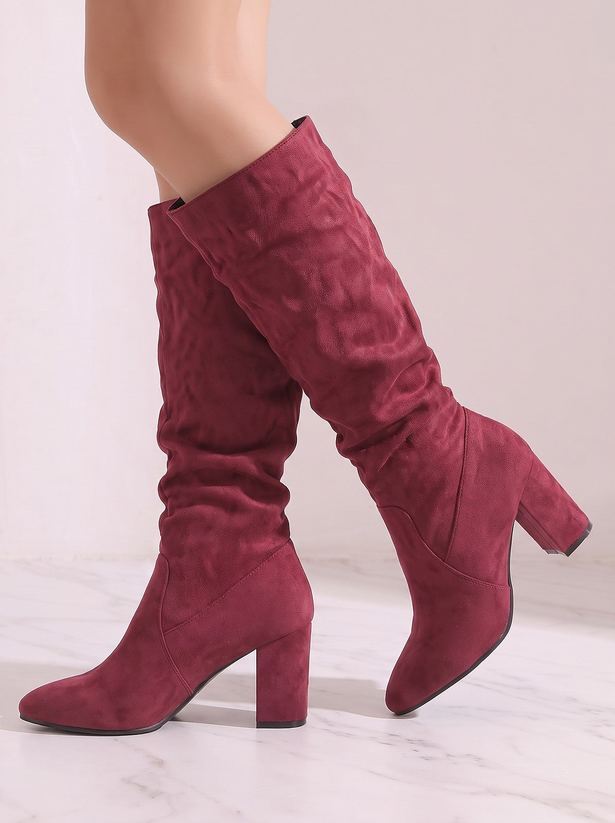 Bottes Effet Daim Femme à Talon Carré