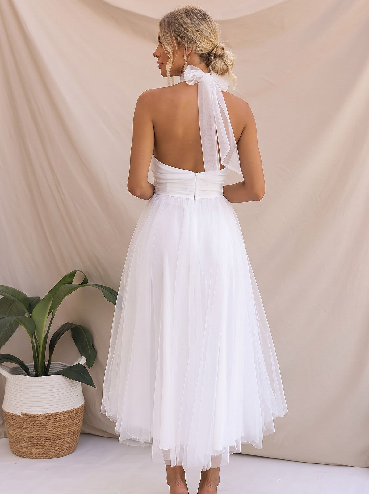 Robe Cocktail Midi Femme en Tulle