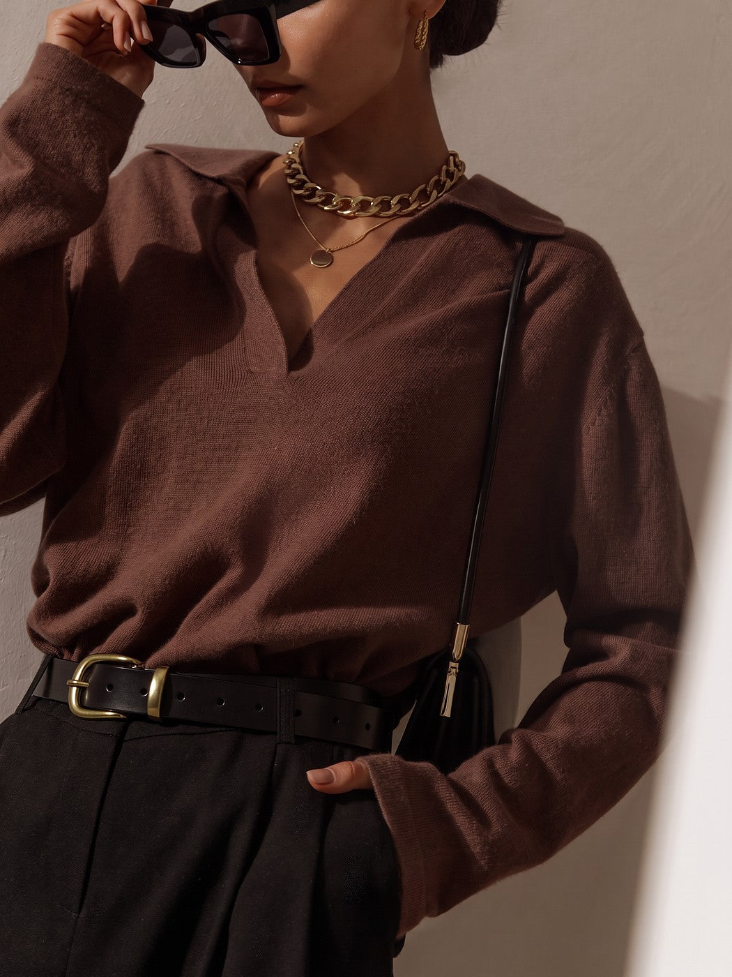 Pull Col Polo Femme en Maille Fine