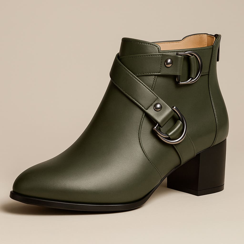Bottines Femme à Boucles et Talon Carré