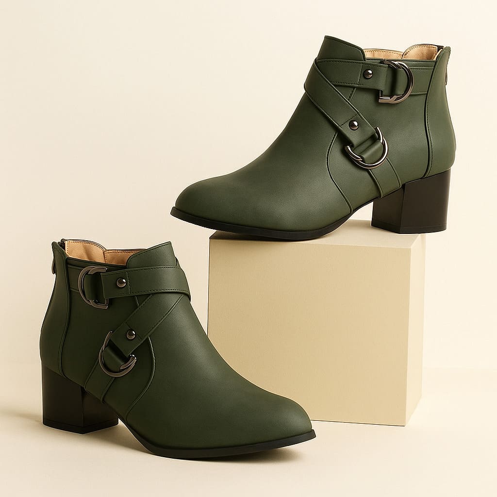 Bottines Femme à Boucles et Talon Carré