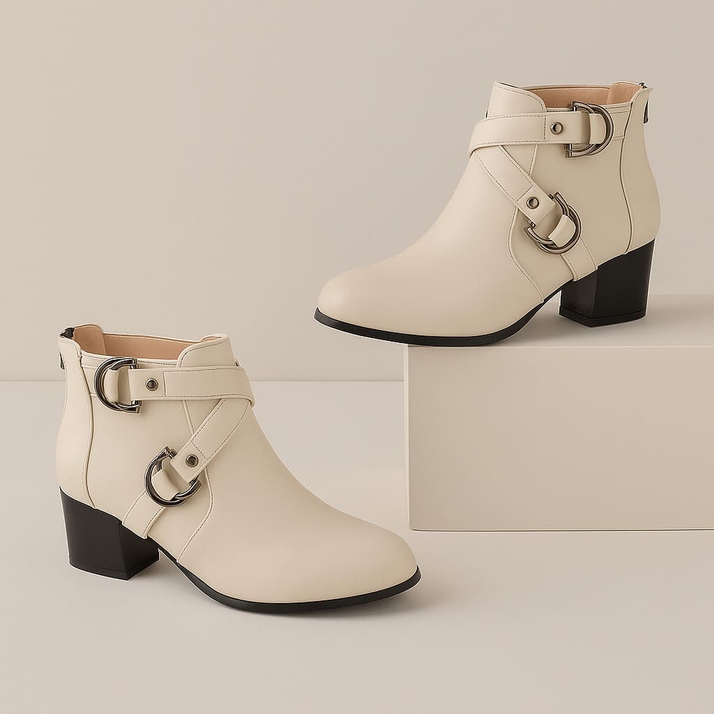 Bottines Femme à Boucles et Talon Carré